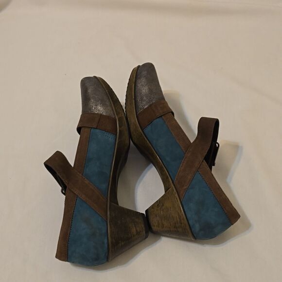 NAOT Dashing Pump Leather Mary Jane Heels Shoes Teal Brown 37/6-6.5 Hook & Loop - Picture 5 of 12